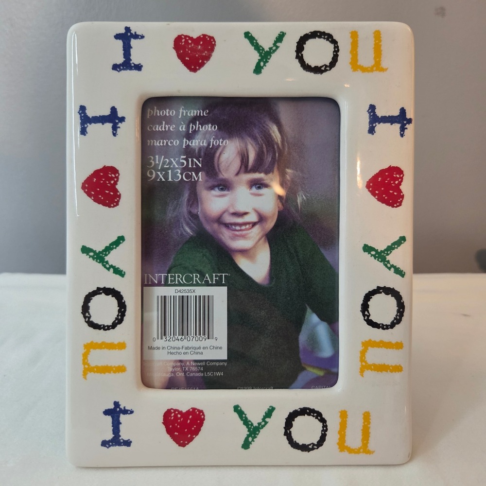 Vintage 1998 Intercraft I Love You Ceramic Photo Frame 3.5x5 Primary Colors